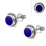 6pairs, Lapis Lazuli Round Stud Silver Earrings - e369